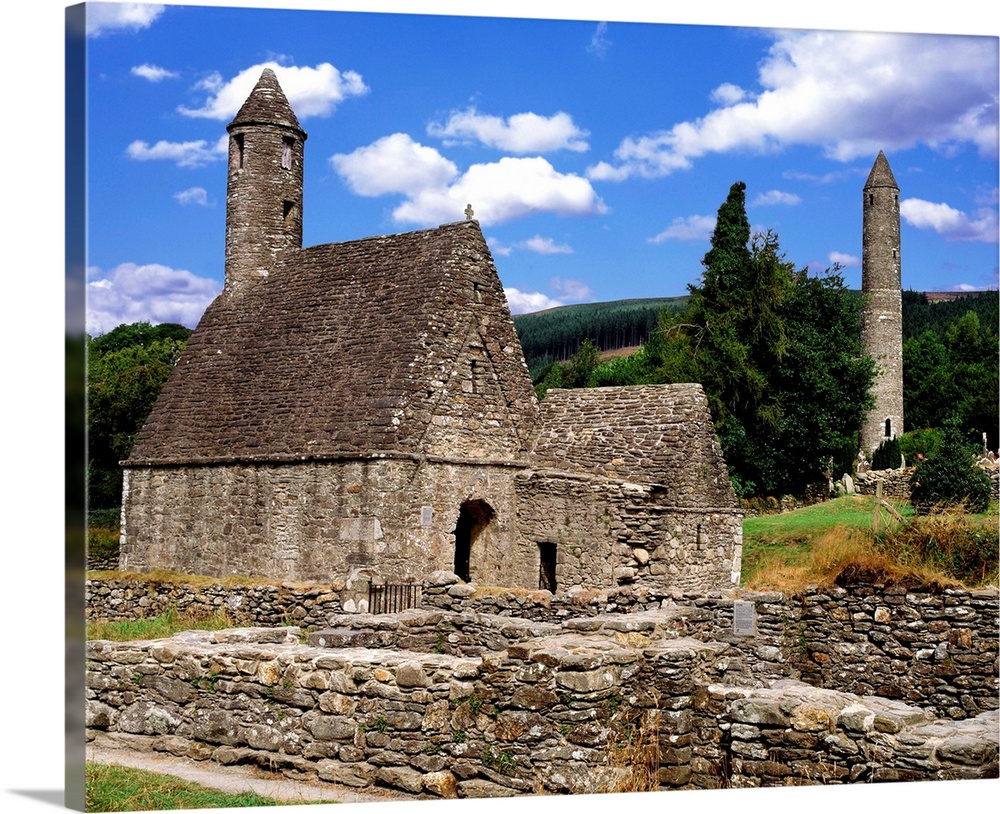 Chapel Of Saint Kevin At Glendalough And Round Tower, Glendalough, Ireland