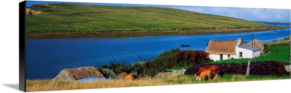 Clifden, Connemara, Co Galway, Ireland; Small Houses On Tidal River.