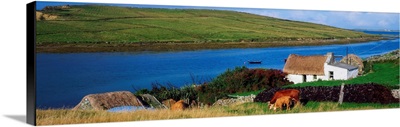 Clifden, Connemara,Co Galway, Ireland, Small Houses On Tidal River
