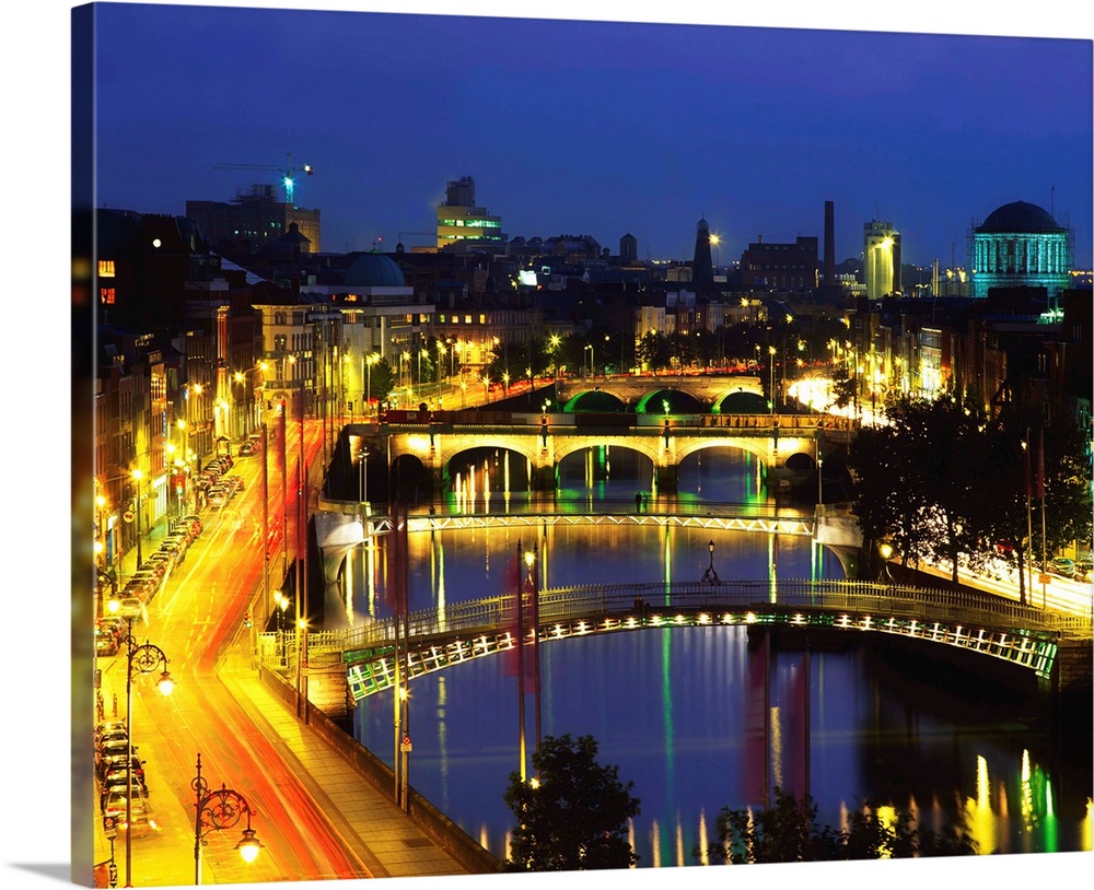 Dublin, Co Dublin, Ireland; View Of The River Liffey At Nighttime