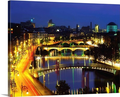Dublin, Co Dublin, Ireland; View Of The River Liffey At Nighttime