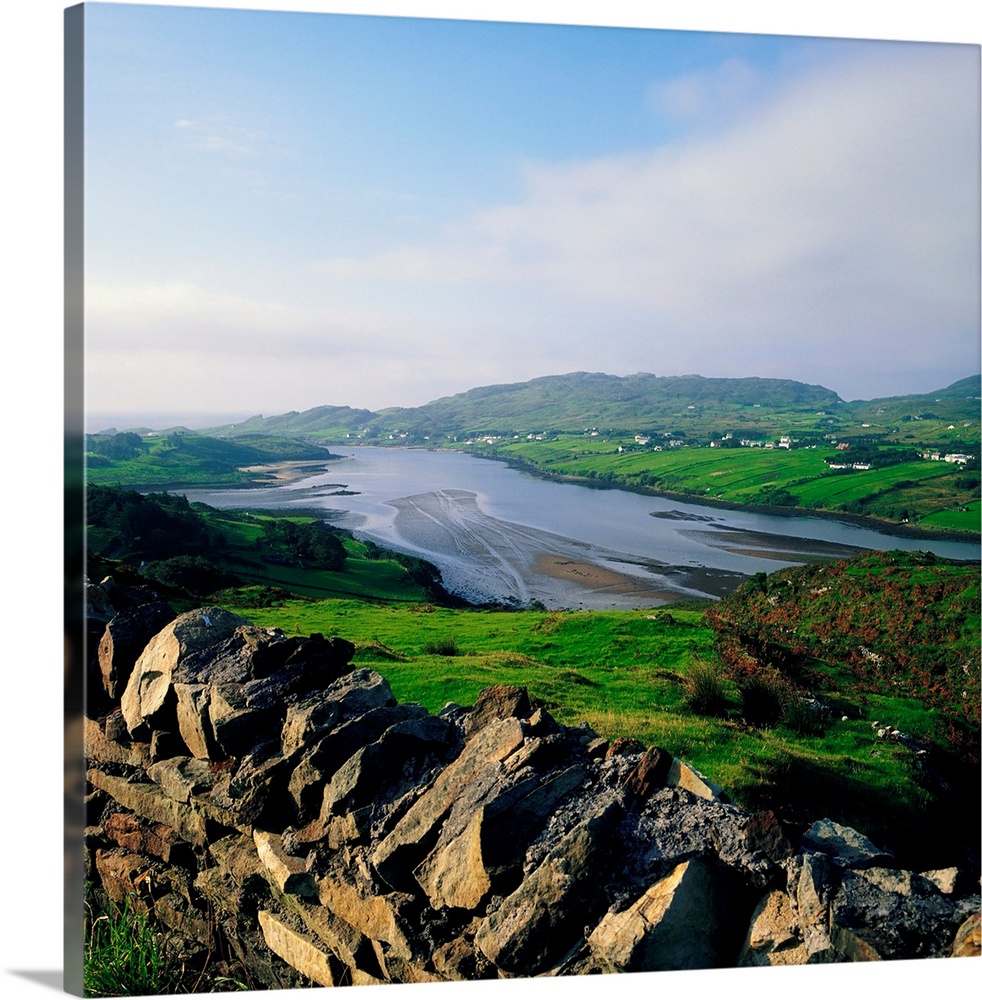 Killybegs, Co Donegal, Ireland; Stone Wall With Landscape And Town Below