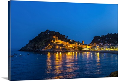 Night View From Tossa De Mar Of Castell De Tossa, Tossa De Mar, Girona, Spain