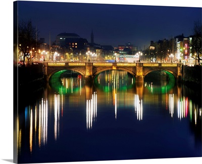 River Liffey At Night, O'Connell Street Bridge, Dublin, Ireland