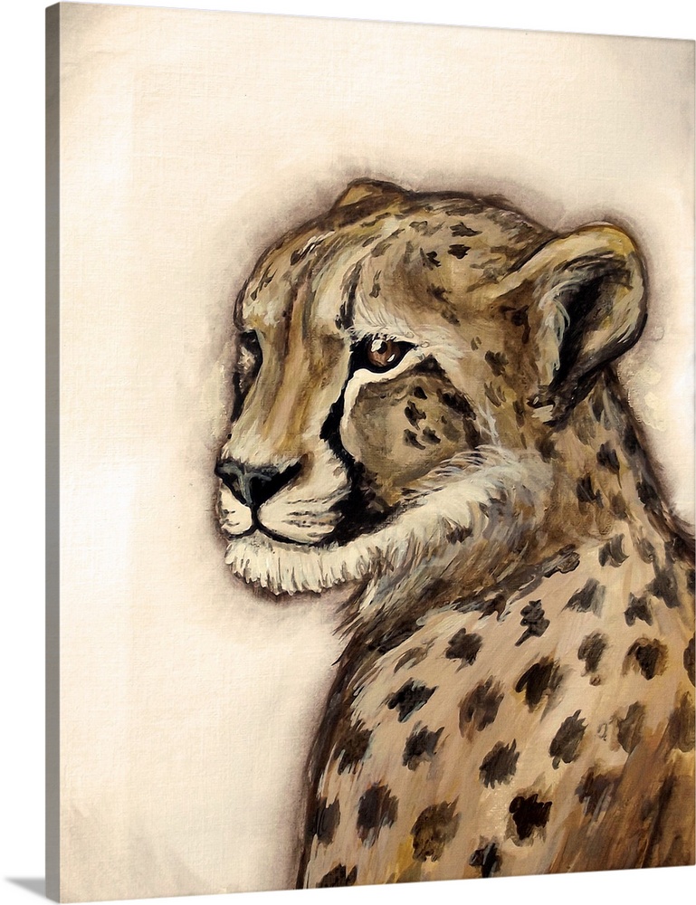 A profile portrait of a cheetah in shades of brown and gold.