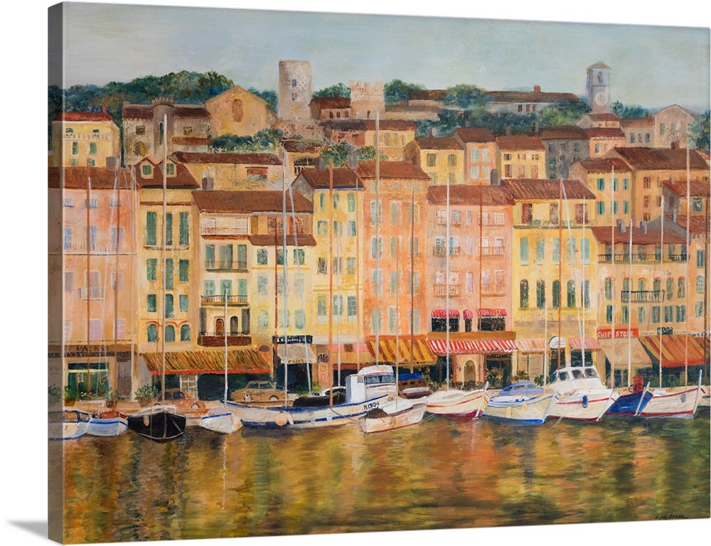 A contemporary painting of the French Riviera (or Cote d'Azur), a Mediterranean coast of southeastern France.