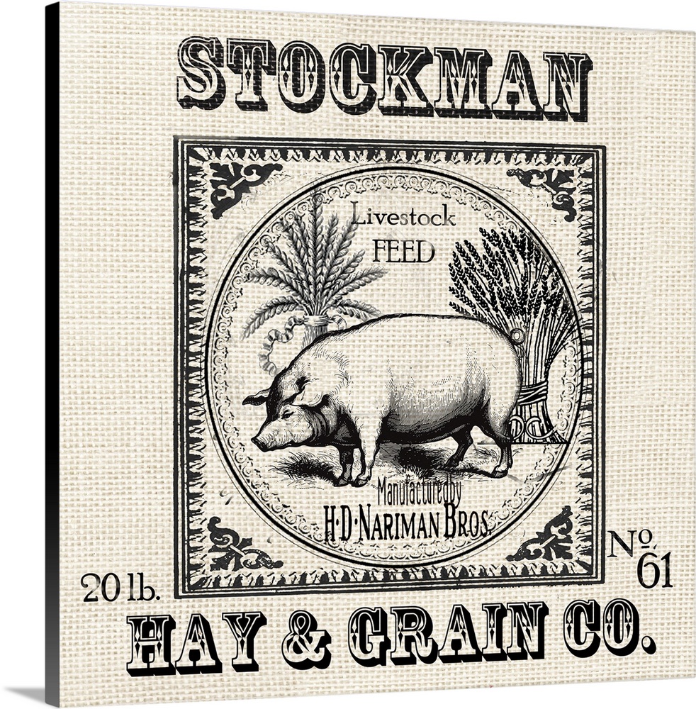 Farmhouse Grain Sack Label Pig