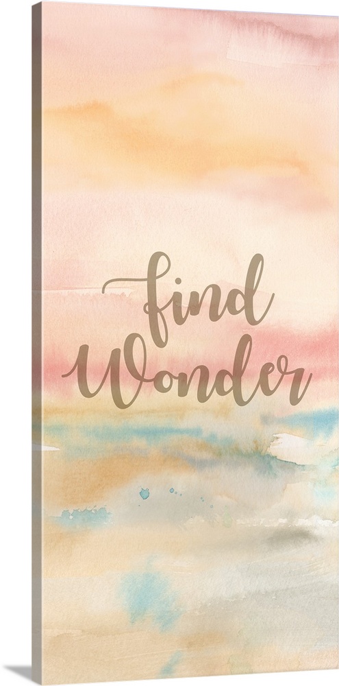 "Find Wonder" on a pastel toned watercolor painting.