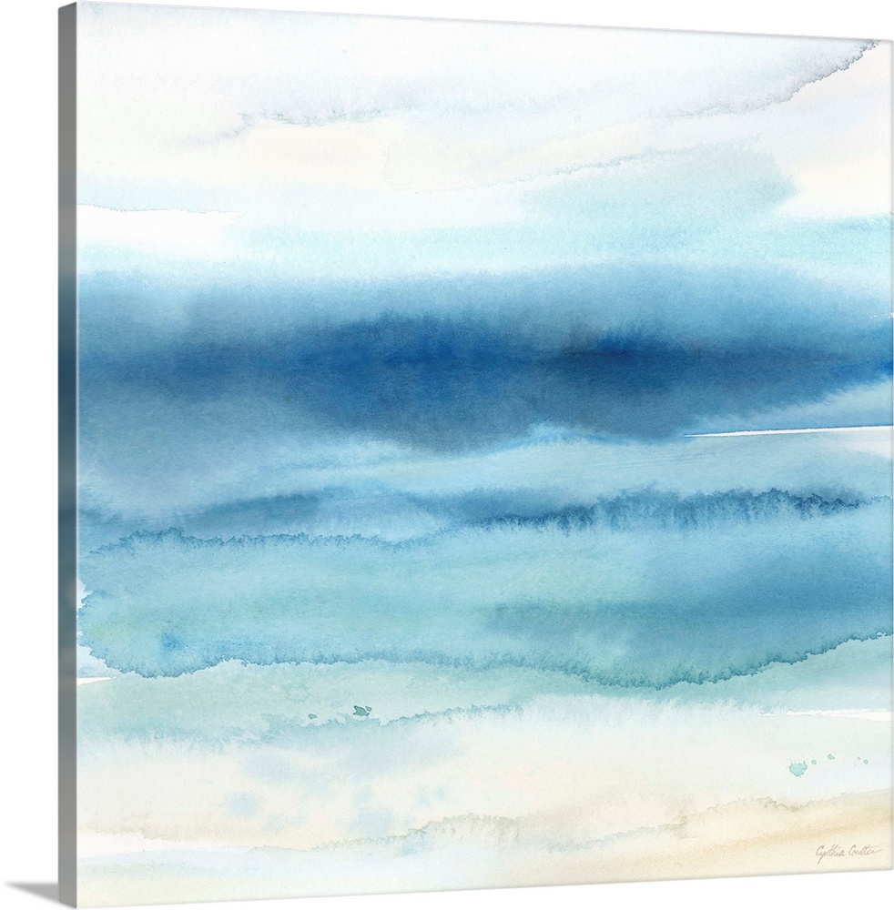 Contemporary abstract watercolor of horizontal strokes of paint fading into each other.