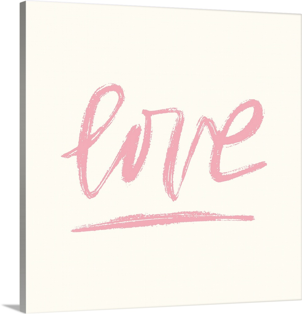 Handwritten word "Love" in pink on a cream backdrop.