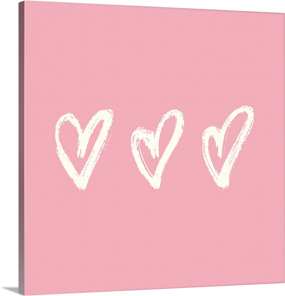 Cream colored row of hearts on a pink backdrop.
