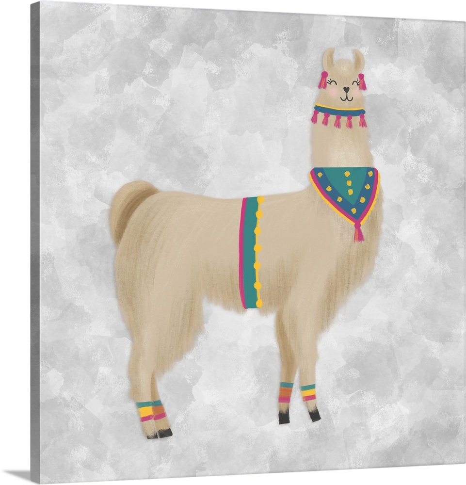 A decorative image of a brown llama standing on a gray backdrop.