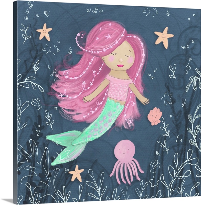 Mermaid and Octopus Navy I | Great Big Canvas