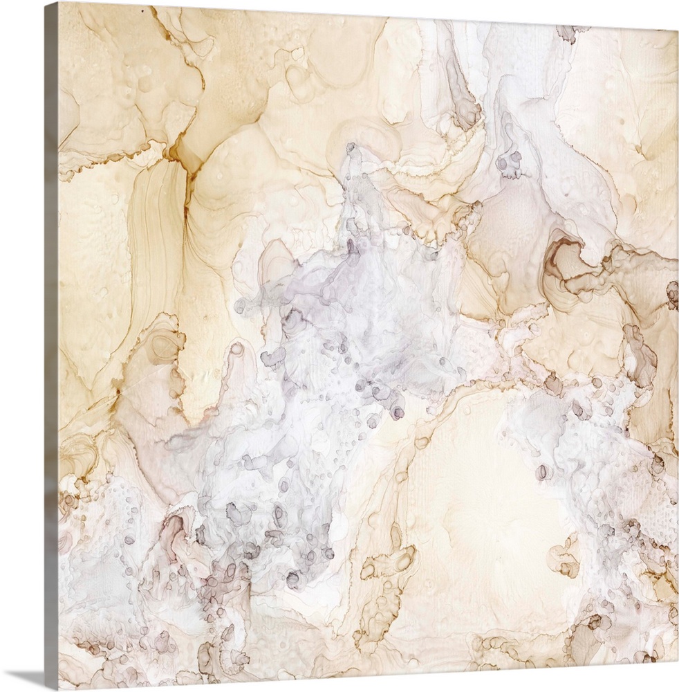 Square abstract painting in shades of gray and brown in the style of marble.