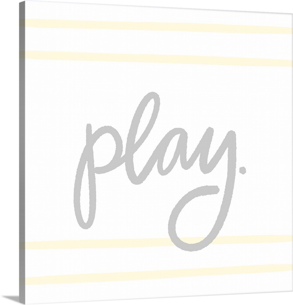 "Play" in gray with light yellow horizontal lines on a white background.