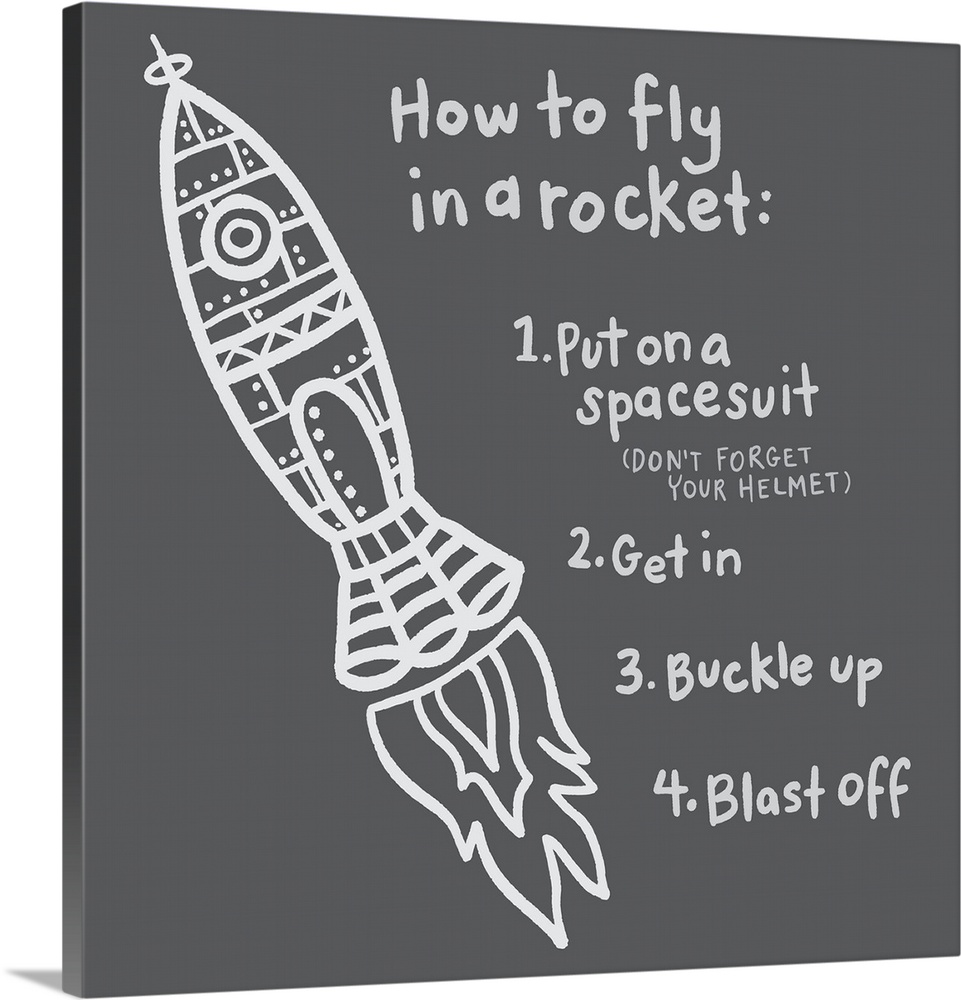 Directions on how to fly in a rocket on a dark gray background.
