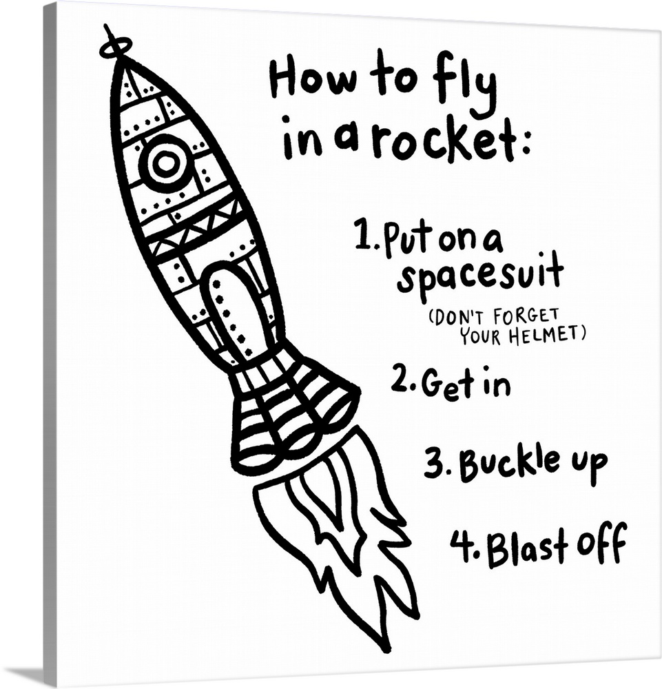 Directions on how to fly in a rocket on a white background.