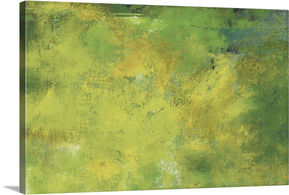 Horizontal abstract of green and yellow colors with a roughen consistency.