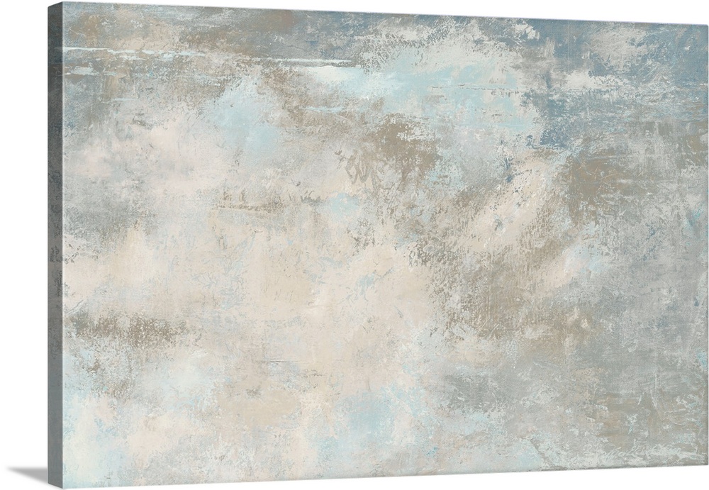 Horizontal abstract of grey, blue and cream colors with a roughen consistency.