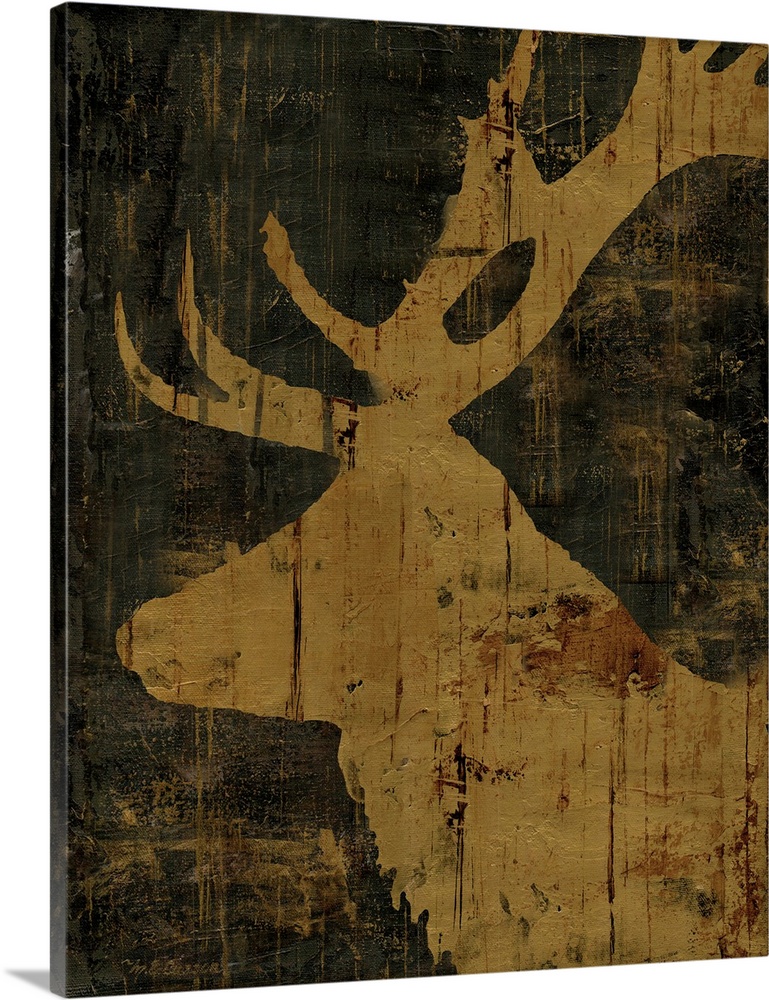 A rustic decorative image of a deer in golden brown with a wood texture.