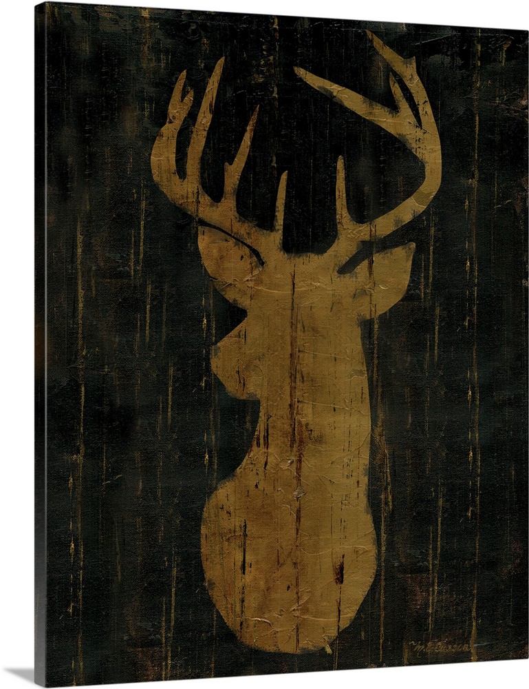 A rustic decorative image of a deer in golden brown with a wood texture.