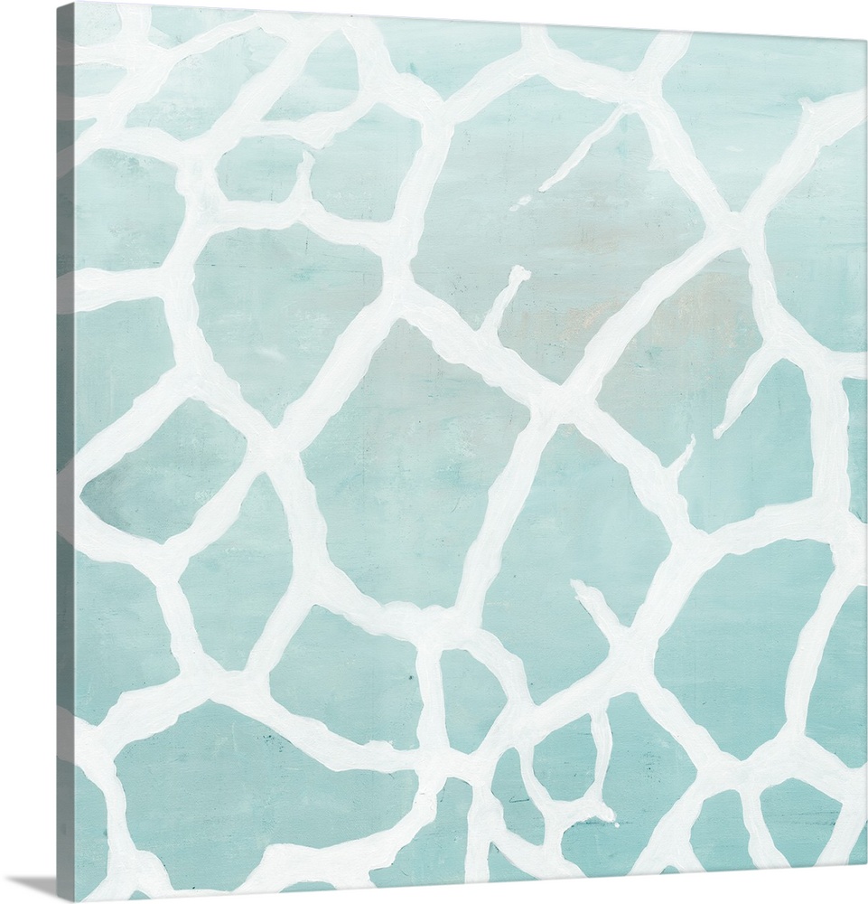 A modern decorative image of a giraffe pattern in subdue blues and white.
