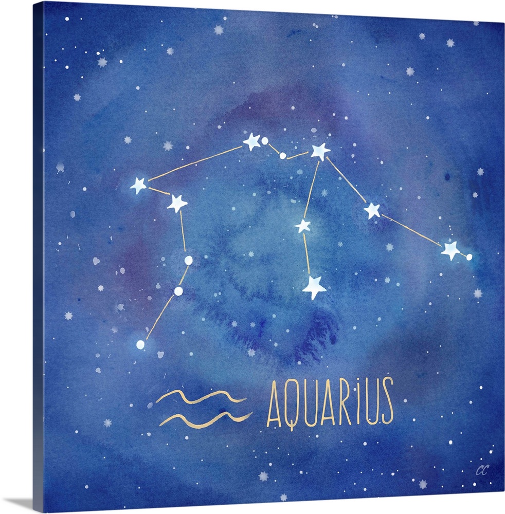 Square artwork of the constellation of Aquarius with the symbol.