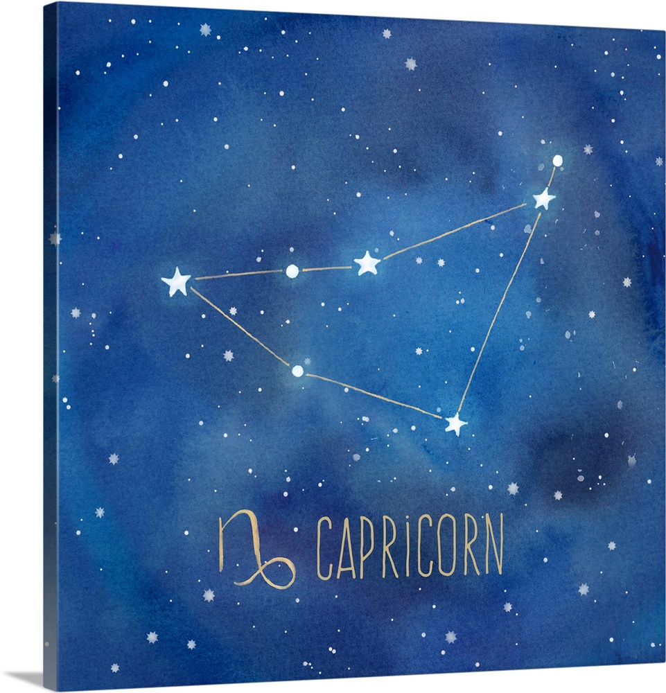 Square artwork of the constellation of Capricorn with the symbol.