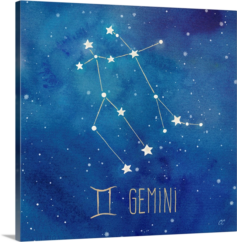 Square artwork of the constellation of Gemini with the symbol.