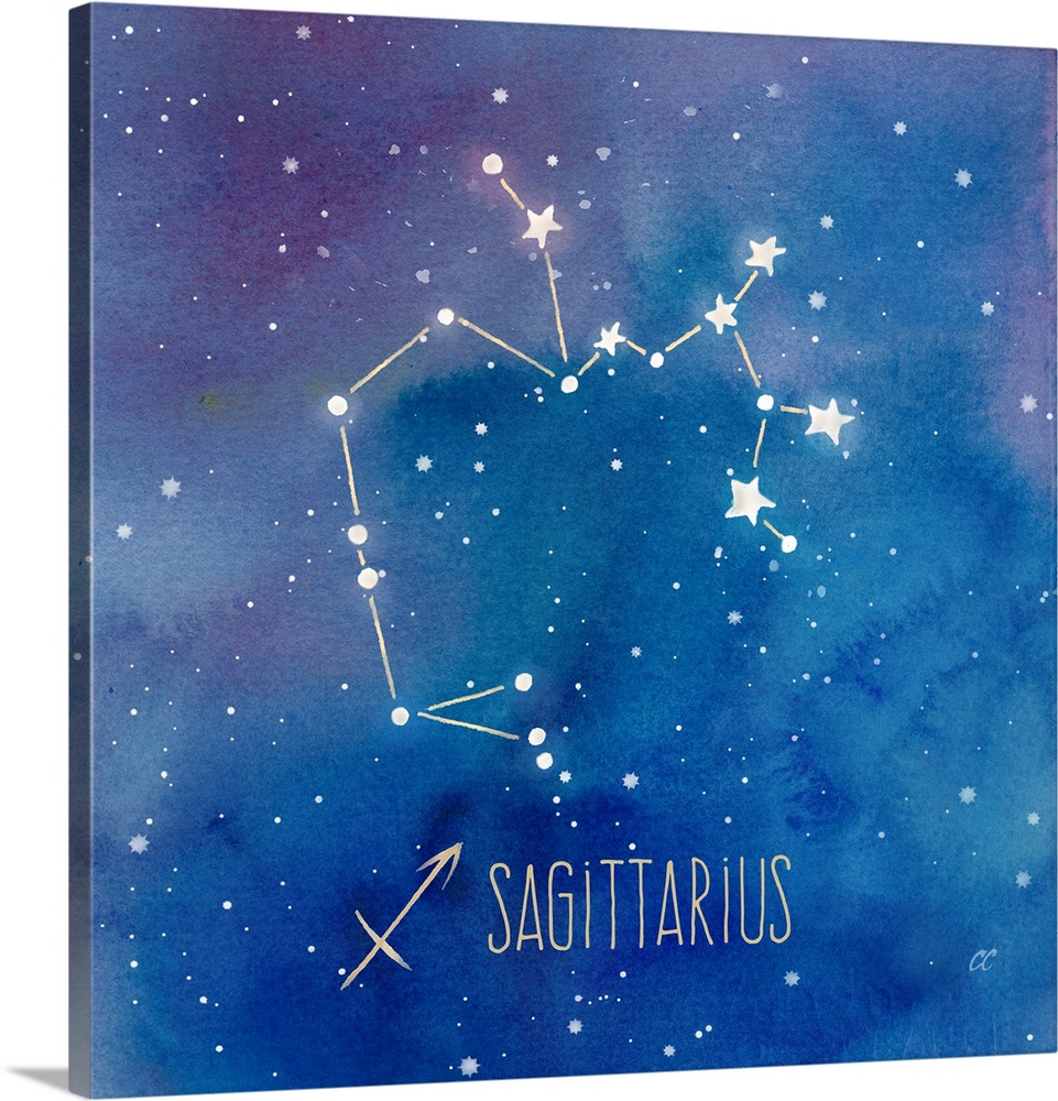 Square artwork of the constellation of Sagittarious with the symbol.