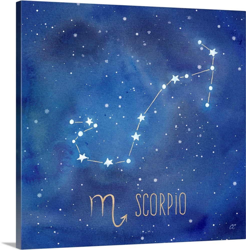 Square artwork of the constellation of Scorpio with the symbol.