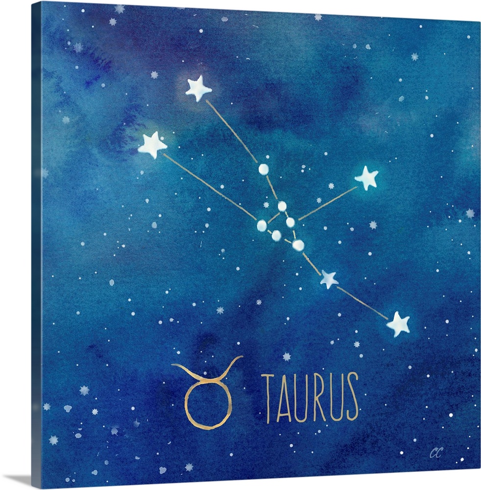 Square artwork of the constellation of Taurus with the symbol.