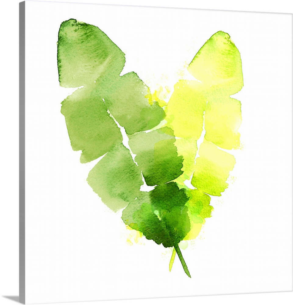 Square decorative watercolor image of banana leaves on a white background.