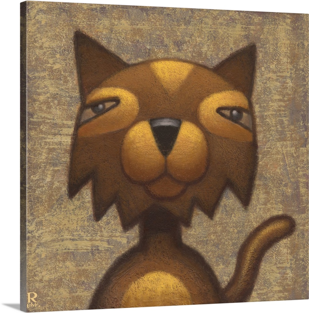 Square artwork of a brown and gold cat on a textured matching background.