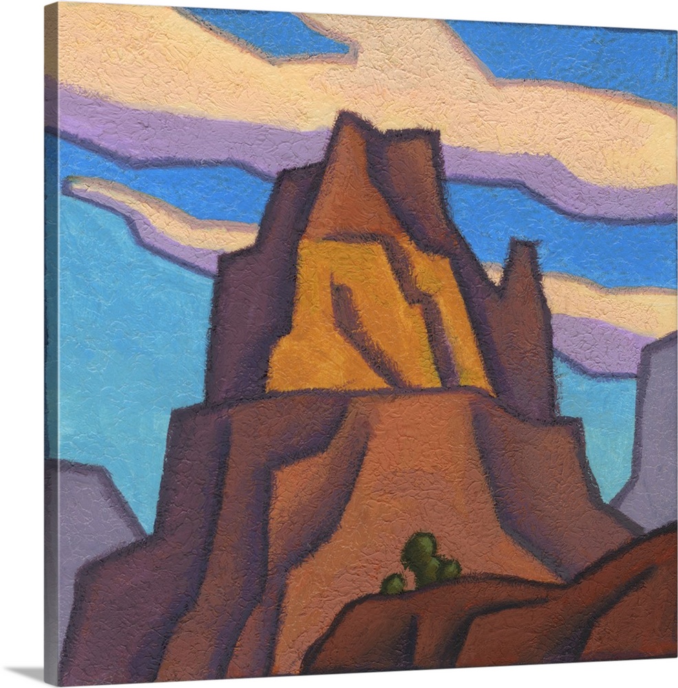 Modernist painting of a mountainous rock formation based upon a butte located in Utah's San Rafael Swell.