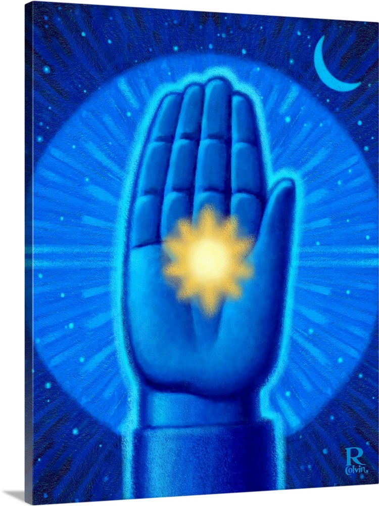 Digital painting of  hand with light generating from the center.