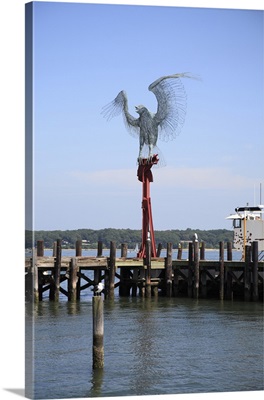 9/11 memorial sculpture of an osprey on a perch, Long Island, North Fork