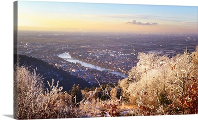A dreamy view over Rhein Main Valley with Heidelberg City and Neckar River, Germany