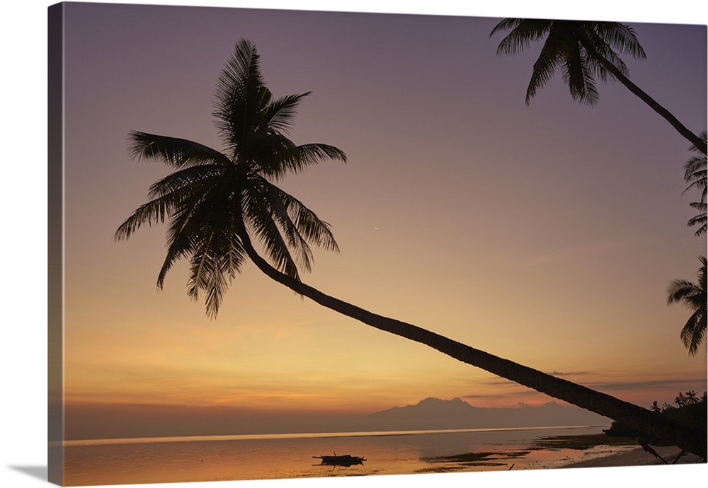 A dusk silhouette of coconut palms at Paliton beach, Siquijor, Philippines, Southeast Asia, Asia
