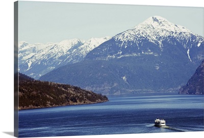 A ferry in Howe Sound, scenery on the Sea to Sky Highway, near Vancouver, Canada