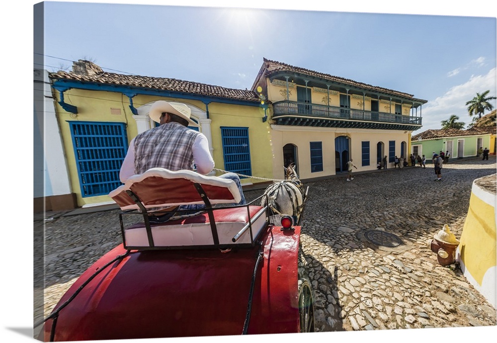 A horse-drawn cart known locally as a coche in Plaza Mayor, Trinidad, Cuba, West Indies, Caribbean