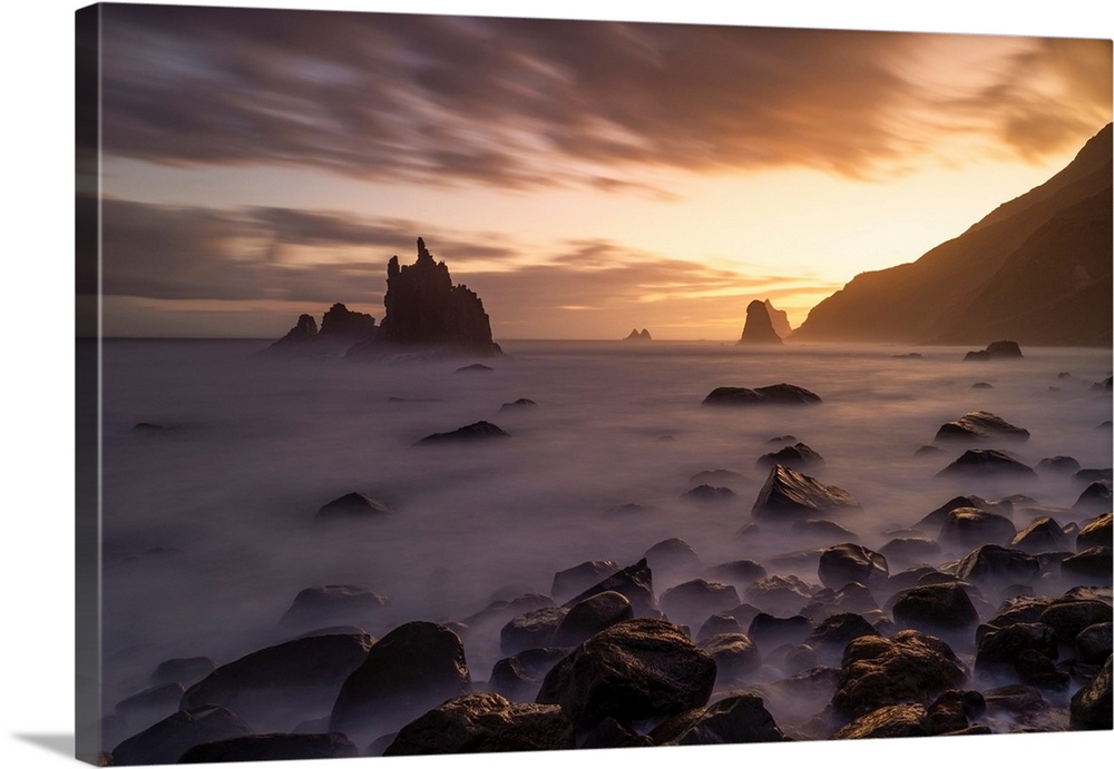 A long exposure to capture the sunrise at Benijo Beach, Tenerife, Canary Islands, Spain, Atlantic, Europe
