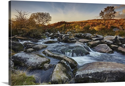 A Moorland Stream On Rugged Moors, Near Chagford, Dartmoor National Park, Devon, England