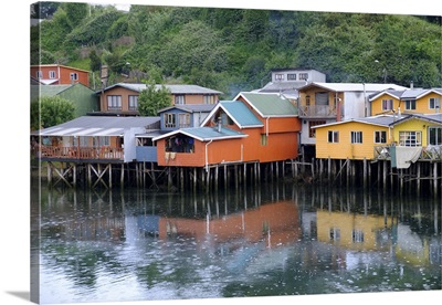 A palafita stilt village in Castro, Chiloe Island, northern Patagonia, Chile