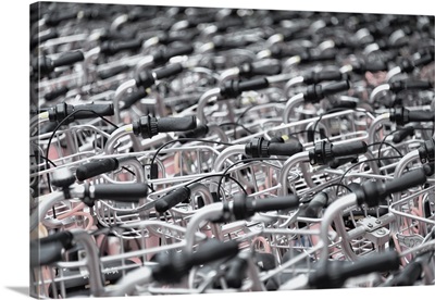 A sea of identical bike handles, China