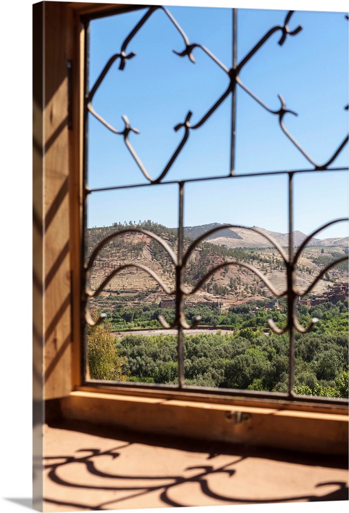 A view of the Ourika Valley as glimpsed through the window of a traditional Berber house, Morocco, North Africa, Africa.