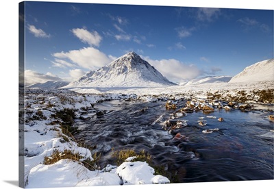 A Wintery Scene At Buachaille Etive Mor And River Coupall, Glencoe, Highlands, Scotland