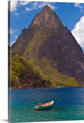 A wooden rowboat in the Atlantic Ocean, St. Lucia, Windward Islands, Caribbean