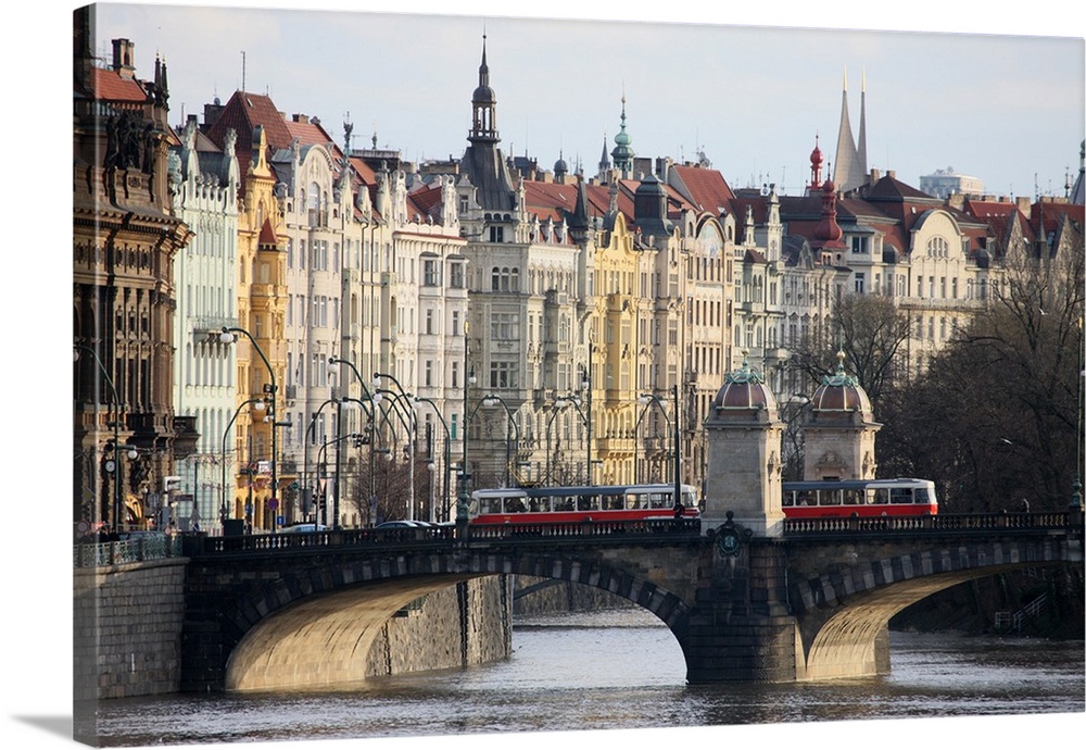 Across the River Vltava and the colourful baroque houses, Prague, Czech Republic