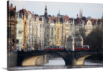 Across the River Vltava and the colourful baroque houses, Prague, Czech Republic